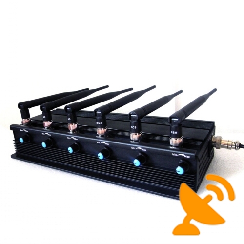 6 Antenna Adjustable Cellular Phone Jammer + Wifi UHF Signal 15 W - Click Image to Close