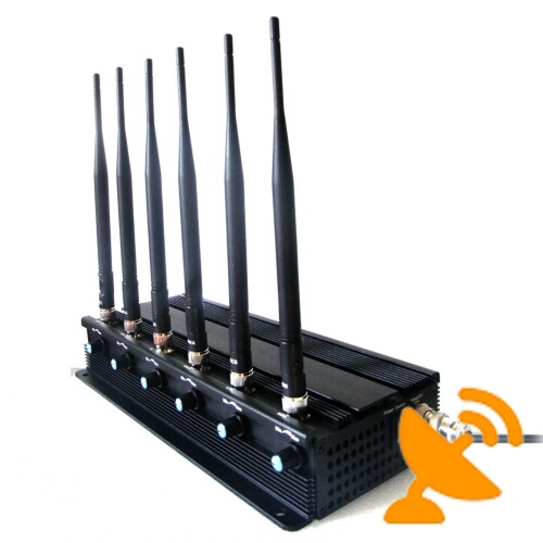 6 Antenna Adjustable Cellular Phone Jammer + Wifi UHF Signal 15 W - Click Image to Close