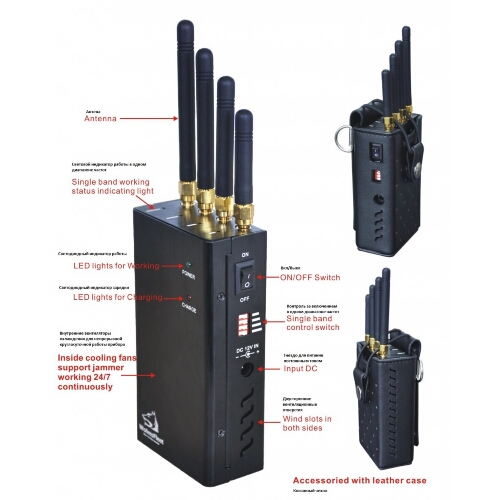 Handheld Cell Phone + Wifi Jammer with Cooling Fan - 15 Meters